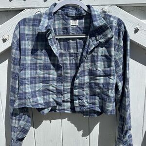 CottonOn Blue Plaid Cropped Shirt